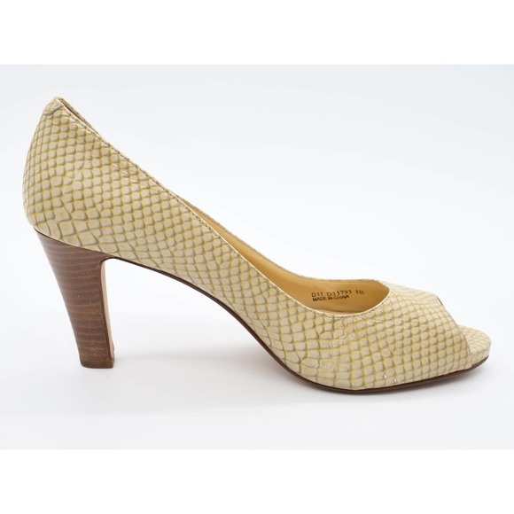 Cole Haan Heels Womens 8 Tan Snake Print Leather Peep Toe Stacked Heel Pumps - Picture 3 of 12